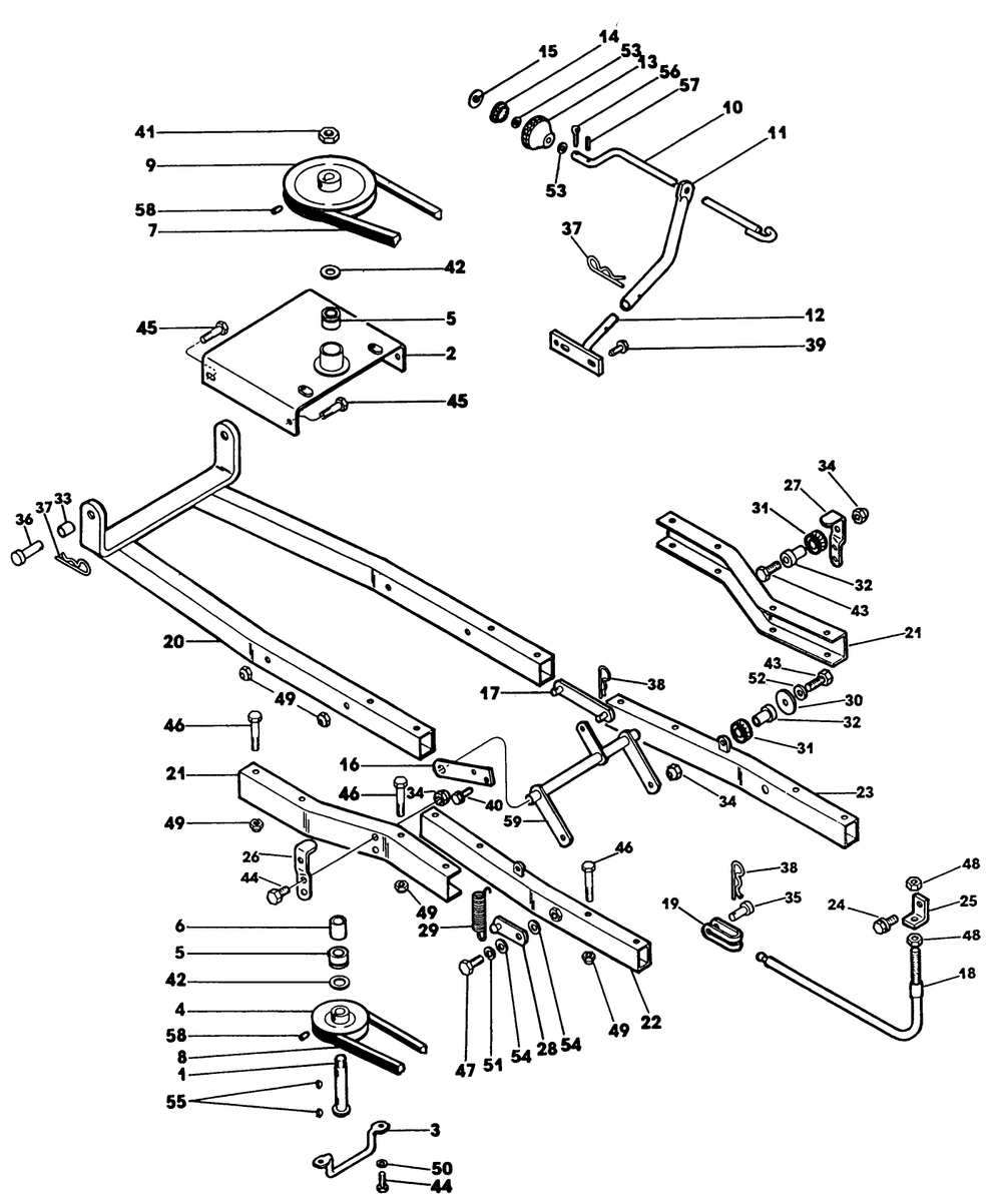 Snowthrower Frame, Lift And Drive Diagram and Parts List for 62542C (K00000001-K99999999)(1991) Lawn Boy Lawn Tractor